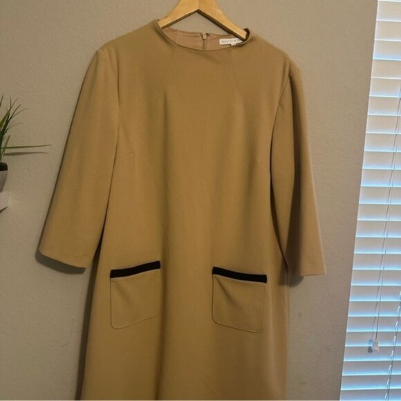 Preston & York Vicky Camel Crepe Shift Dress - Size 16 Minimalist Old Money - Picture 4 of 10